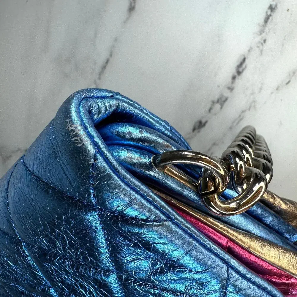 Chanel Metallic Shoulder Bag CC Matelasse Quilted Leather Pink/Blue/Black/Silver - Picture 8 of 16